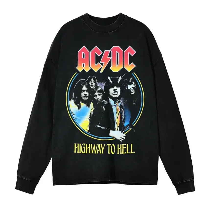 Highway To Hell Aicd Wash Oversized Long Sleeve Shirt