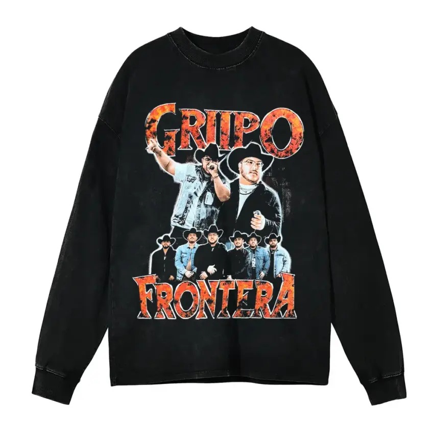 Grupo Frontera No Se Va Aicd Wash Oversized Long Sleeve Shirt