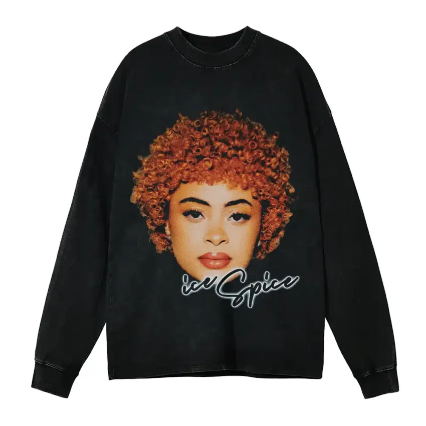 Ice Spice Munch Queen Aicd Wash Oversized Long Sleeve Shirt