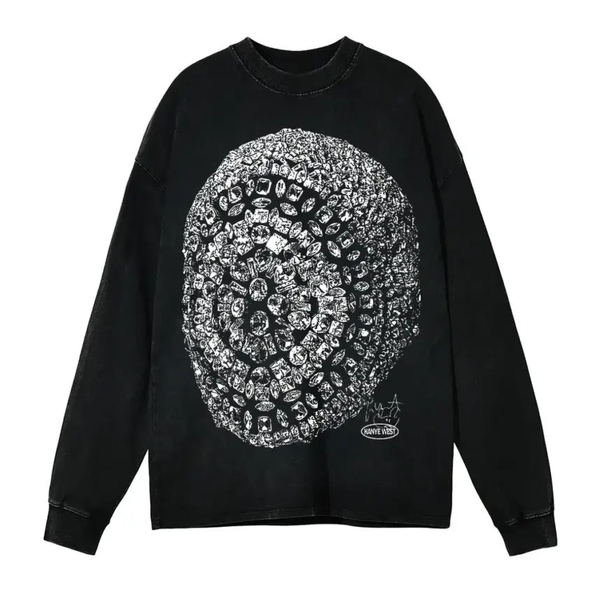 Intricate Shell Design Aicd Wash Oversized Long Sleeve Shirt