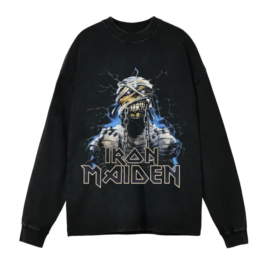 Iron Maiden Powerslave Aicd Wash Oversized Long Sleeve Shirt