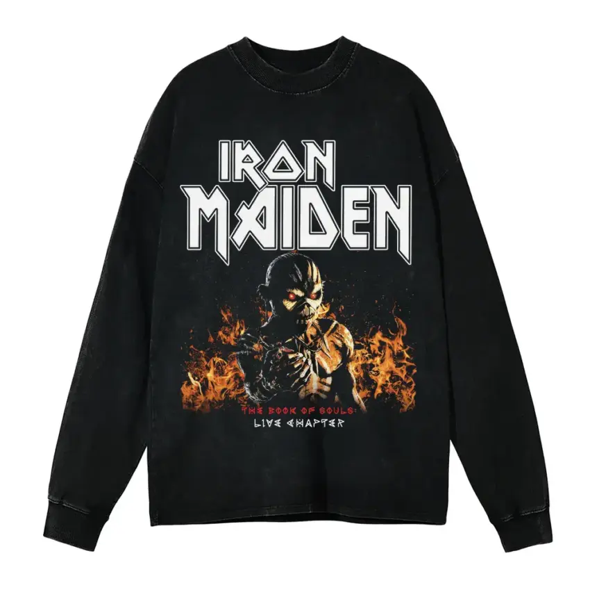 Iron Maiden Live After Death Aicd Wash Oversized Long Sleeve Shirt