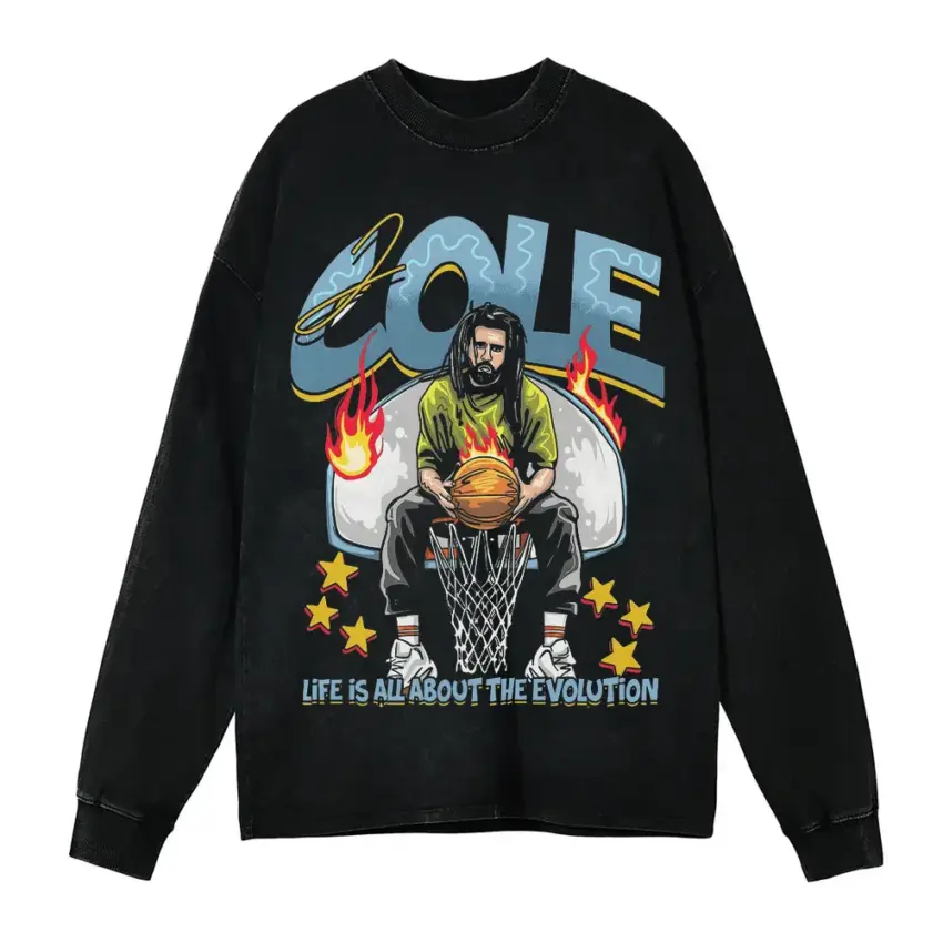 J Cole The Evolution Aicd Wash Oversized Long Sleeve Shirt