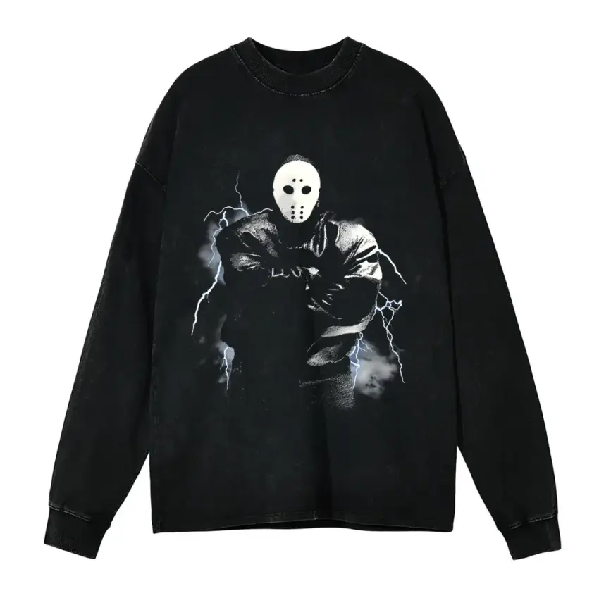 Jason Mask Savage Aicd Wash Oversized Long Sleeve Shirt