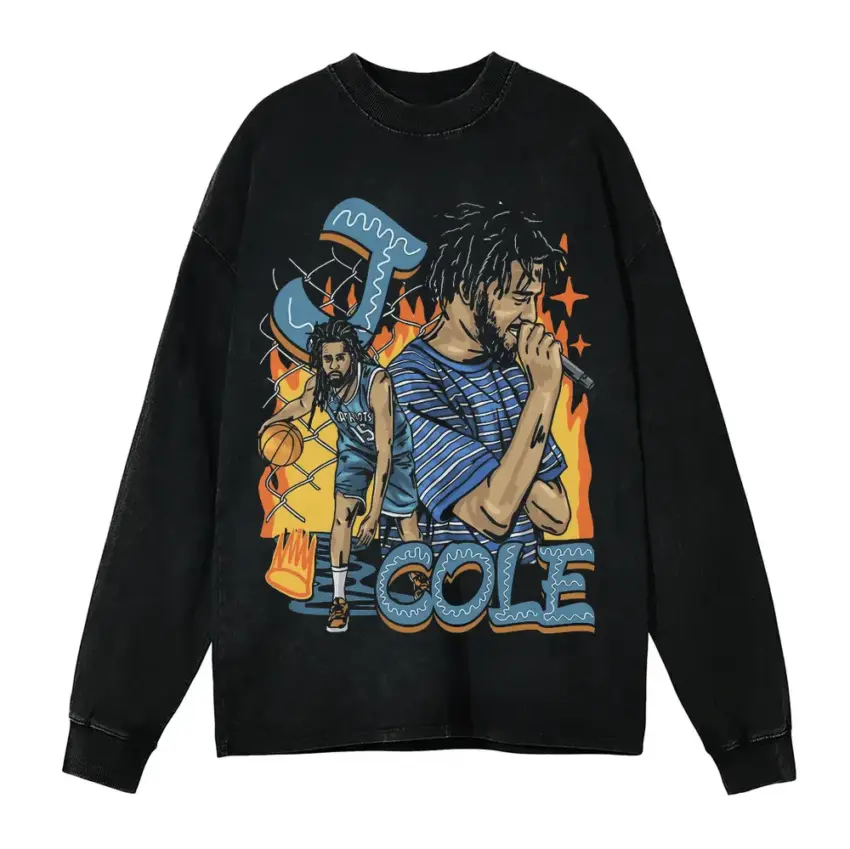 J Cole The Off Season Aicd Wash Oversized Long Sleeve Shirt