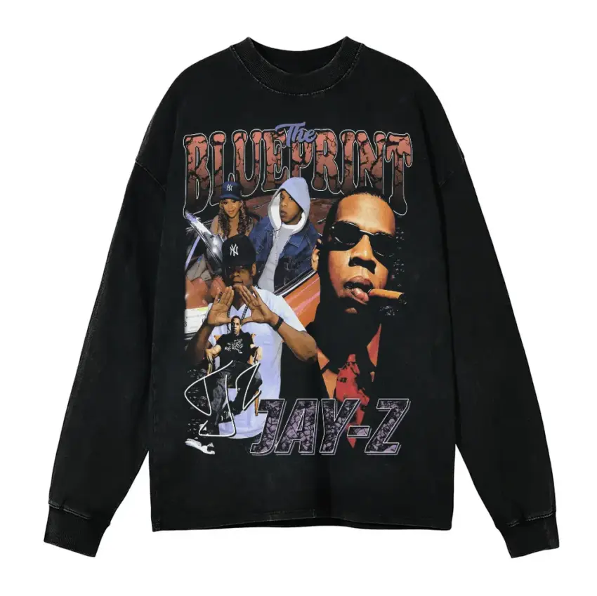 Jay Z The Blueprint Aicd Wash Oversized Long Sleeve Shirt