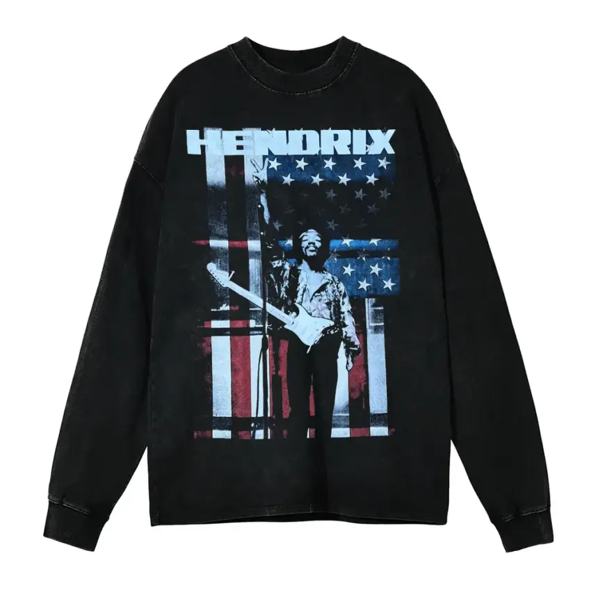 Jimi Hendrix Electric Ladyland Aicd Wash Oversized Long Sleeve Shirt