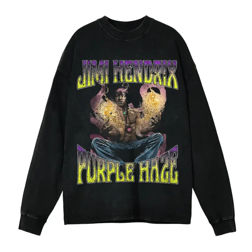 Jimi Hendrix Purple Haze Aicd Wash Oversized Long Sleeve Shirt