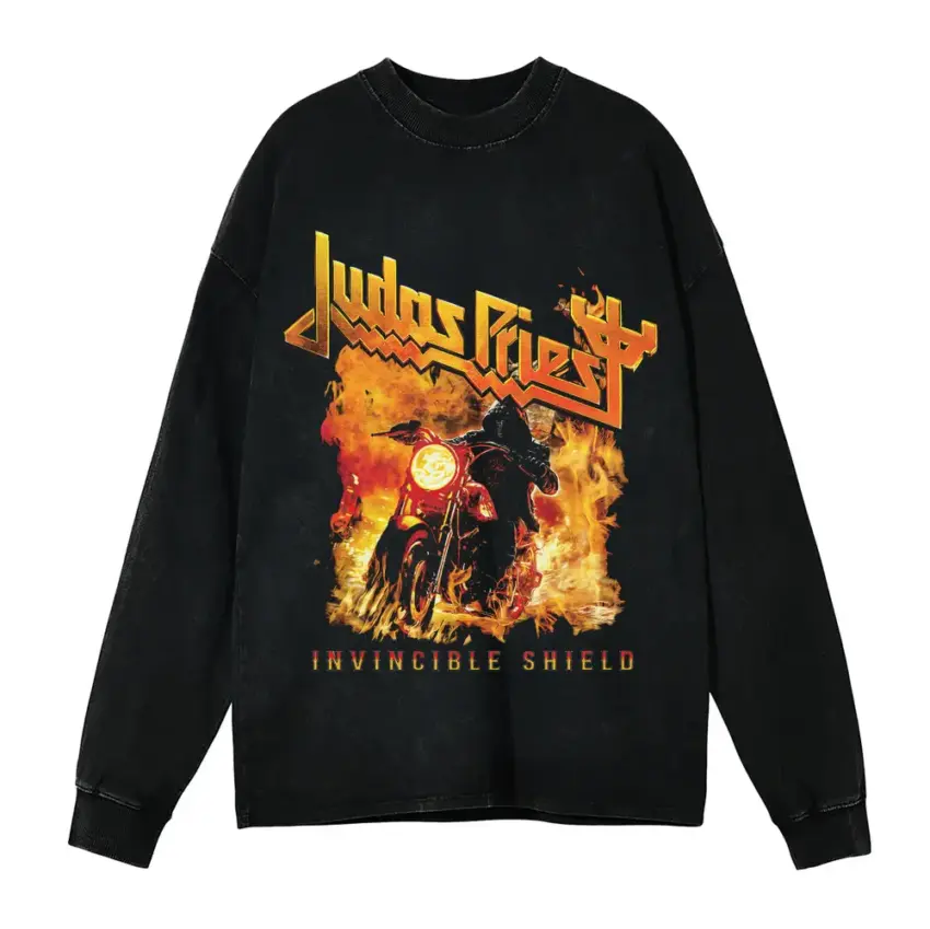 Judas Priest Invincible Shield Aicd Wash Oversized Long Sleeve Shirt