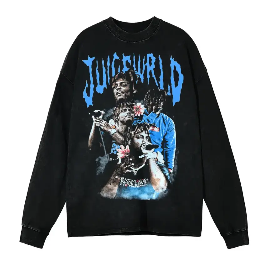 Juice WRLD Fighting Demons Aicd Wash Oversized Long Sleeve Shirt