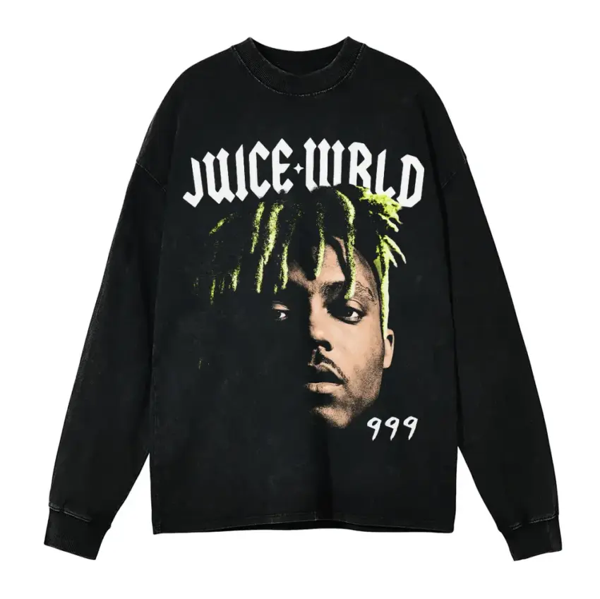 Juice WRLD Portrait Aicd Wash Oversized Long Sleeve Shirt