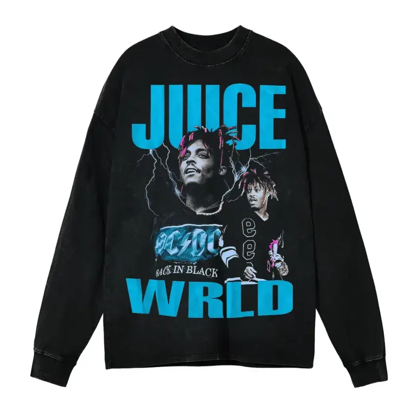 Juice WRLD All In Black Aicd Wash Oversized Long Sleeve Shirt