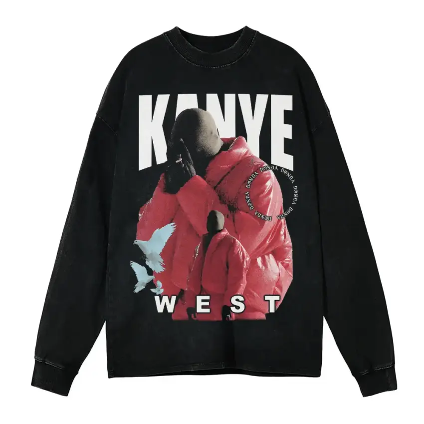 Kanye West Red Jacket Era Aicd Wash Oversized Long Sleeve Shirt