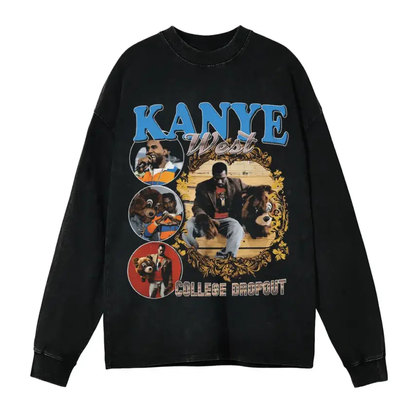 Kanye West The College Dropout Aicd Wash Oversized Long Sleeve Shirt