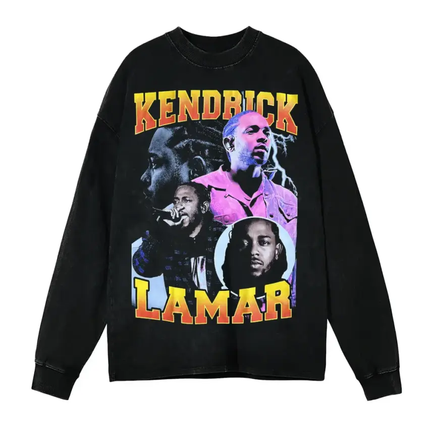 Kendrick Lamar Vibrant King Aicd Wash Oversized Long Sleeve Shirt
