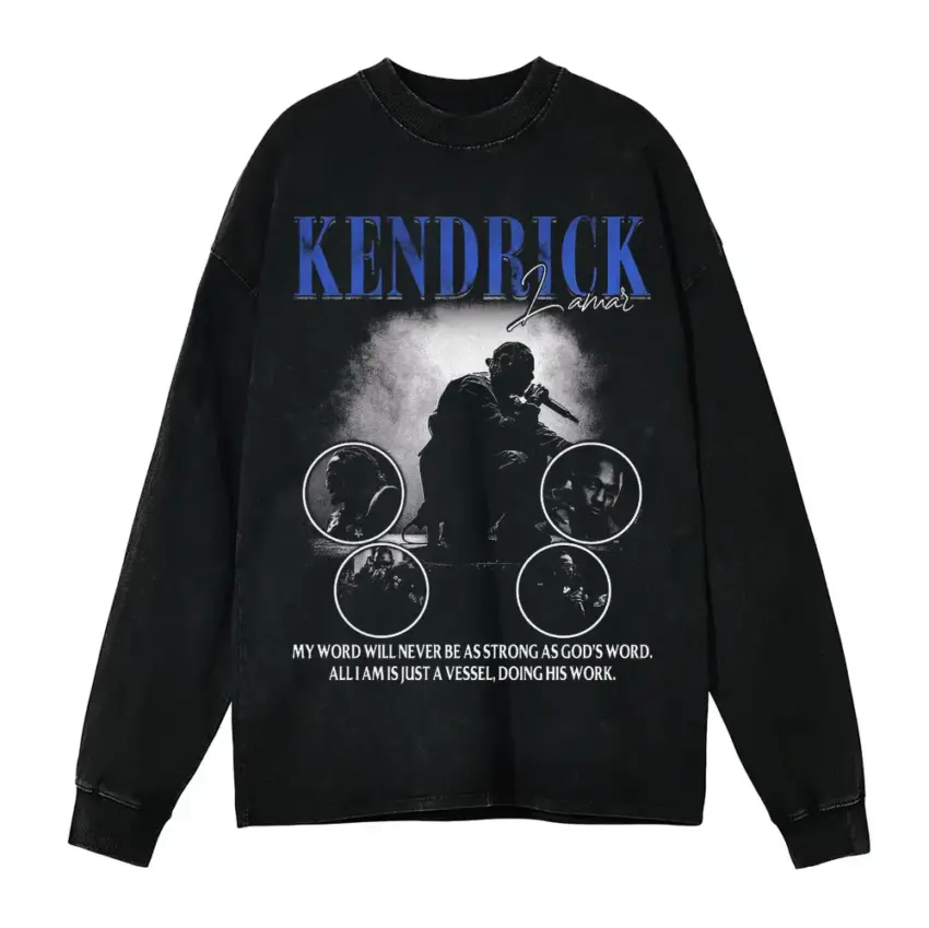 Kendrick Lamar Humble Word Aicd Wash Oversized Long Sleeve Shirt