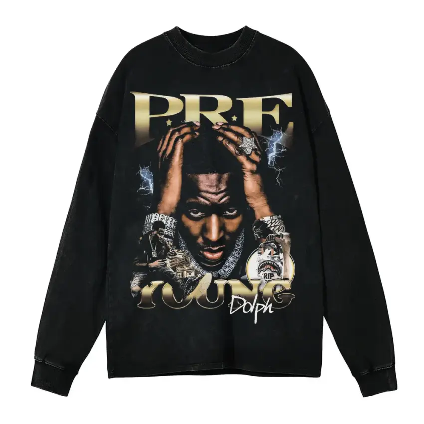 Key Glock Paper Route Empire Aicd Wash Oversized Long Sleeve Shirt