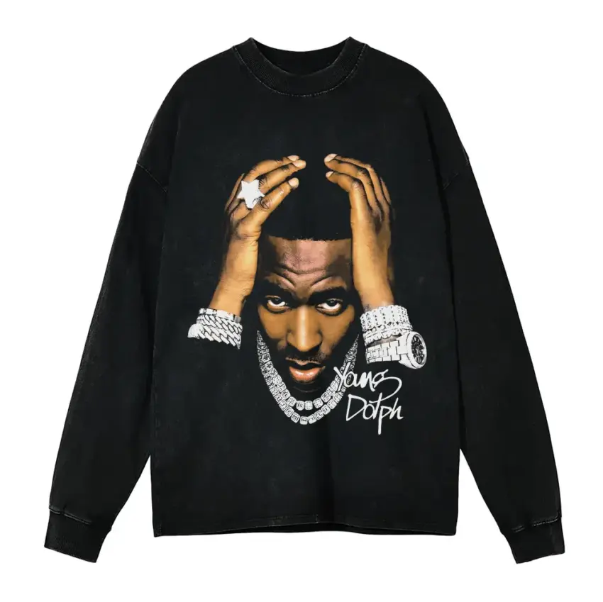 King Dolph Portrait Aicd Wash Oversized Long Sleeve Shirt