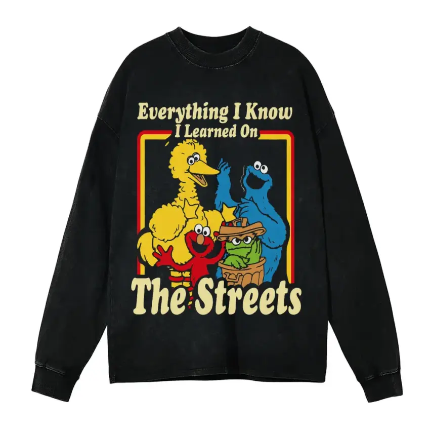 Learned On The Streets Aicd Wash Oversized Long Sleeve Shirt