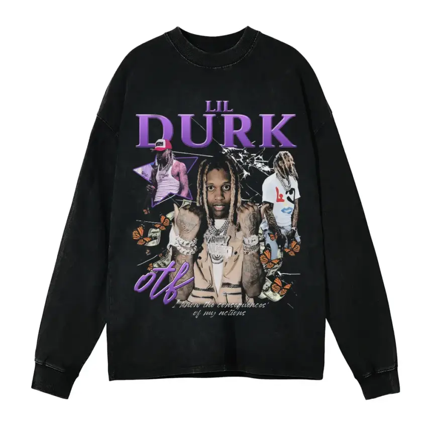 Lil Durk Purple Aesthetic Aicd Wash Oversized Long Sleeve Shirt