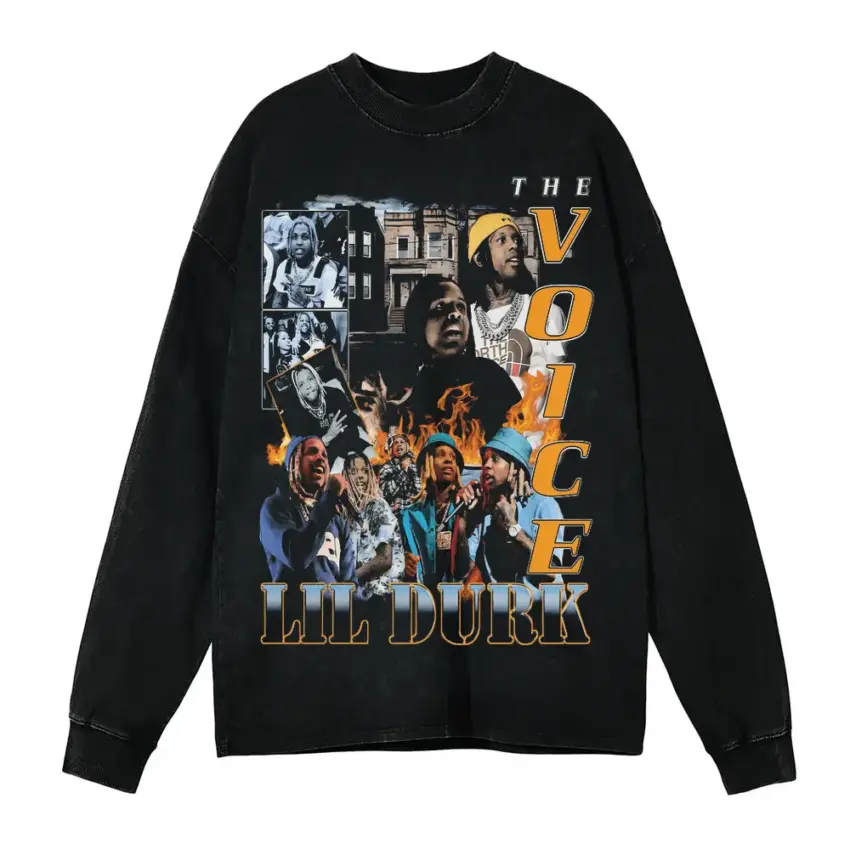 Lil Durk The Voice Collage Aicd Wash Oversized Long Sleeve Shirt