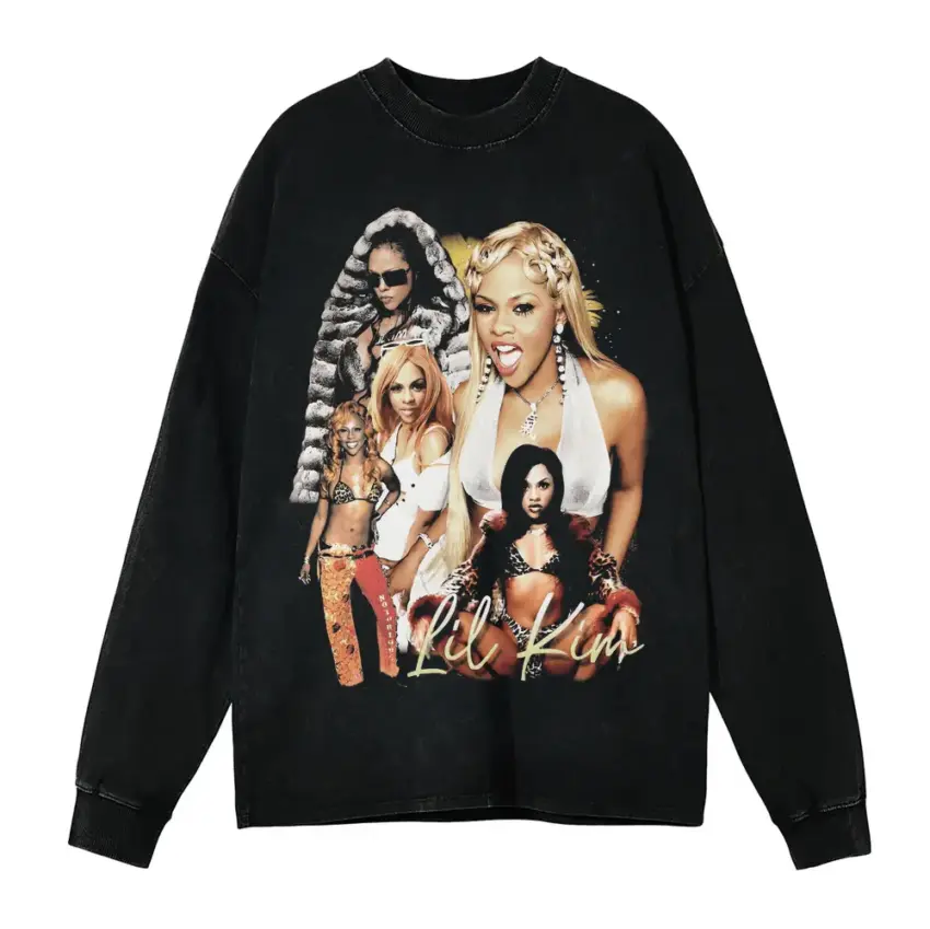 Lil Kim Notorious KIM Aicd Wash Oversized Long Sleeve Shirt