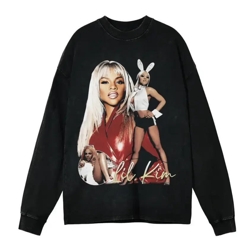 Lil Kim Queen Bee Aicd Wash Oversized Long Sleeve Shirt