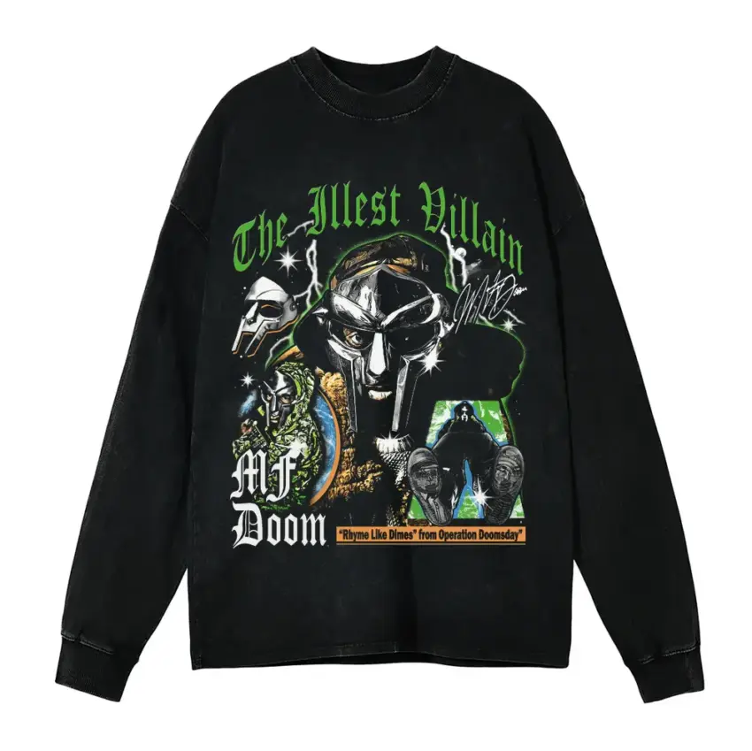 MF Doom The Illest Villain Aicd Wash Oversized Long Sleeve Shirt