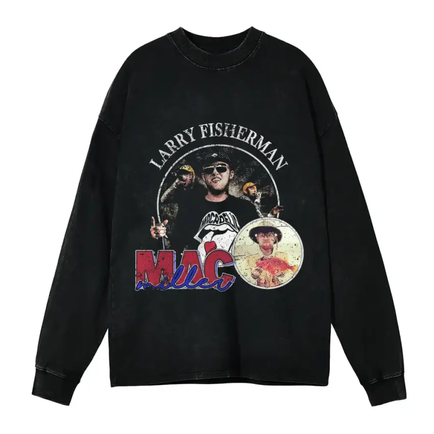 Mac Miller Larry Fisherman Aicd Wash Oversized Long Sleeve Shirt
