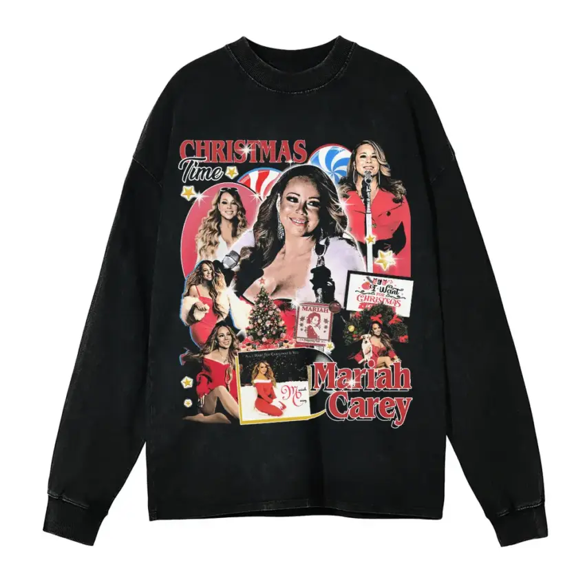 Mariah Carey Christmas Aicd Wash Oversized Long Sleeve Shirt