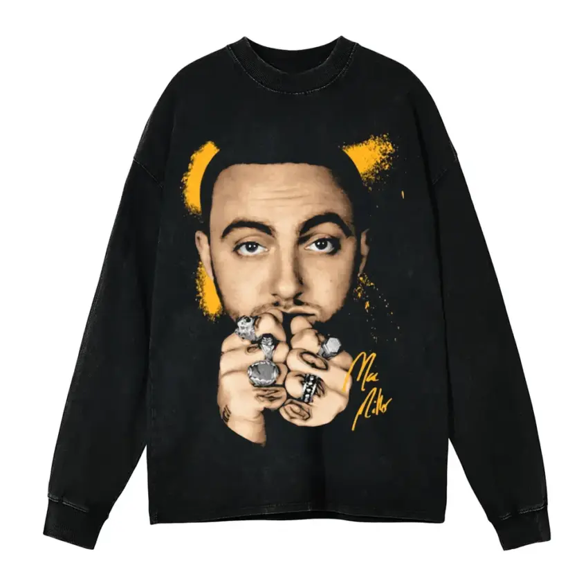 Mac Miller Tribute Aicd Wash Oversized Long Sleeve Shirt