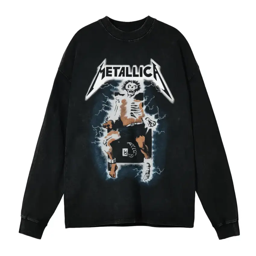 Metallica Ride The Lightning Aicd Wash Oversized Long Sleeve Shirt