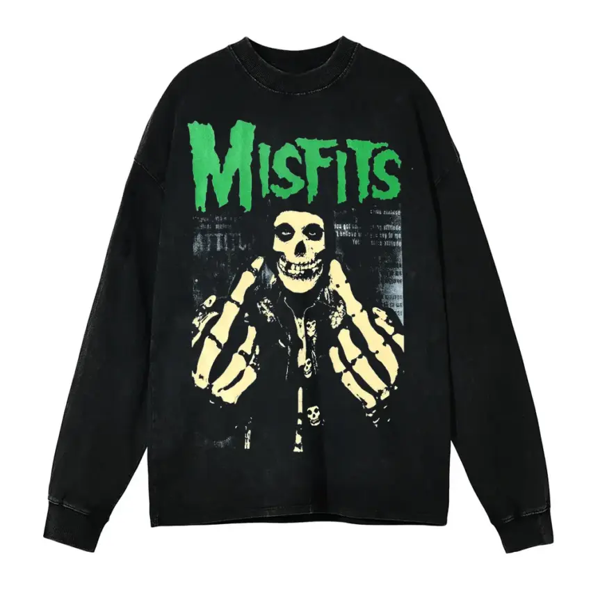 Misfits Fiend Club Aicd Wash Oversized Long Sleeve Shirt