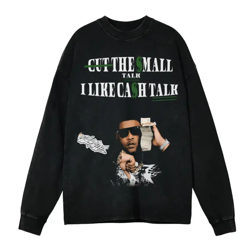 Moneybagg Cash Talk Aicd Wash Oversized Long Sleeve Shirt