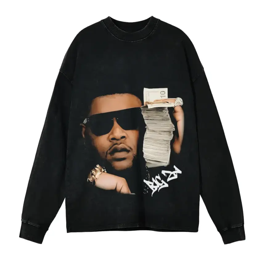 Moneybagg Yo Federal Aicd Wash Oversized Long Sleeve Shirt