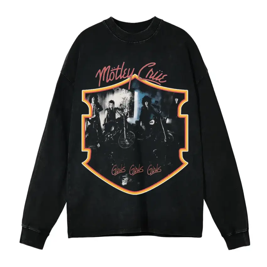 Motley Crue Shield Aicd Wash Oversized Long Sleeve Shirt