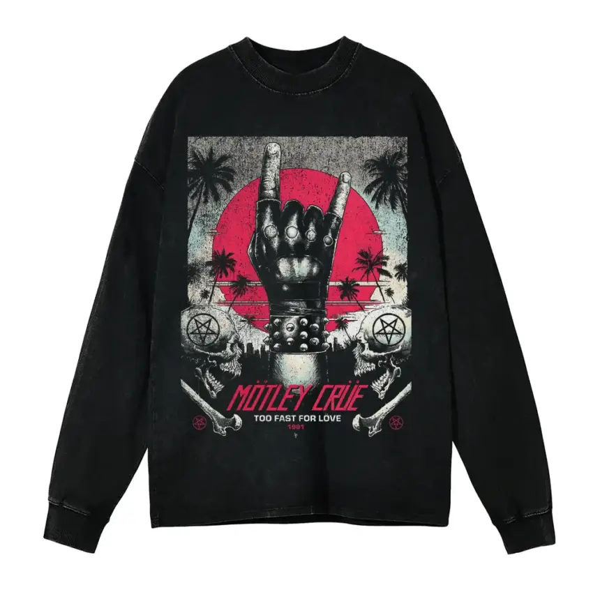 Motley Crue Wild Side Aicd Wash Oversized Long Sleeve Shirt