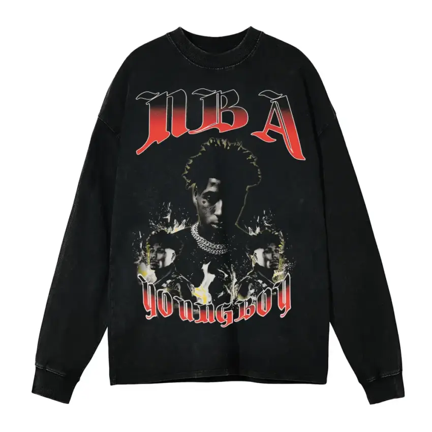NBA Youngboy Untouchable Aicd Wash Oversized Long Sleeve Shirt