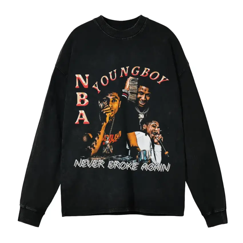 NBA Youngboy Never Broke Again Aicd Wash Oversized Long Sleeve Shirt