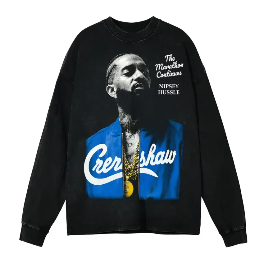 Nipsey Hussle Crenshaw Marathon Aicd Wash Oversized Long Sleeve Shirt