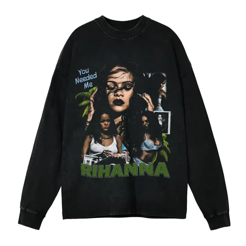 Needed Me Rihanna Aicd Wash Oversized Long Sleeve Shirt
