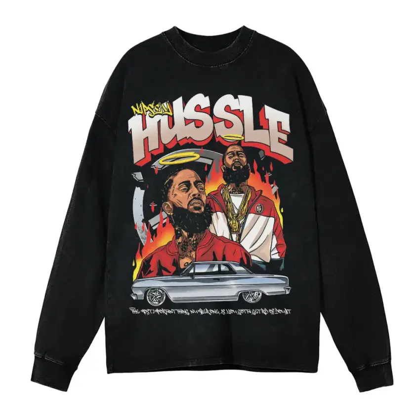 Nipsey Hussle Victory Lap Aicd Wash Oversized Long Sleeve Shirt