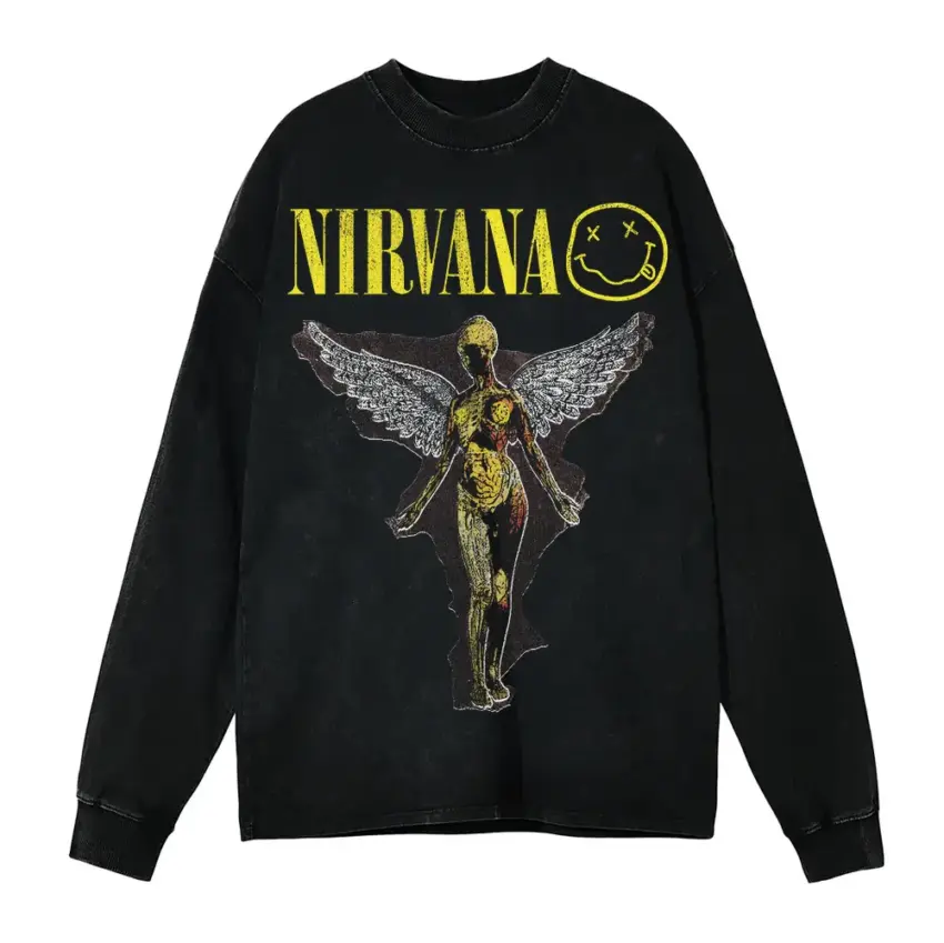Nirvana In Utero Angel Aicd Wash Oversized Long Sleeve Shirt