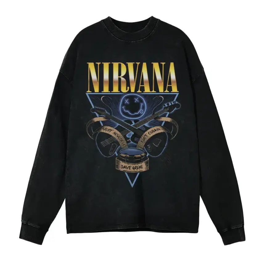 Nirvana Mixtape Aicd Wash Oversized Long Sleeve Shirt