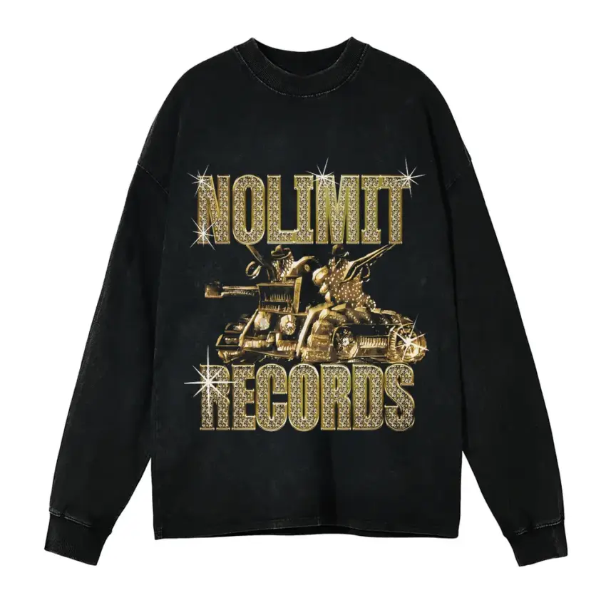 No Limit Records The Tank Aicd Wash Oversized Long Sleeve Shirt