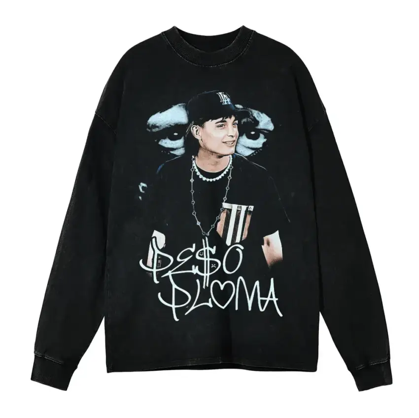 Peso Pluma Signature Portrait Aicd Wash Oversized Long Sleeve Shirt