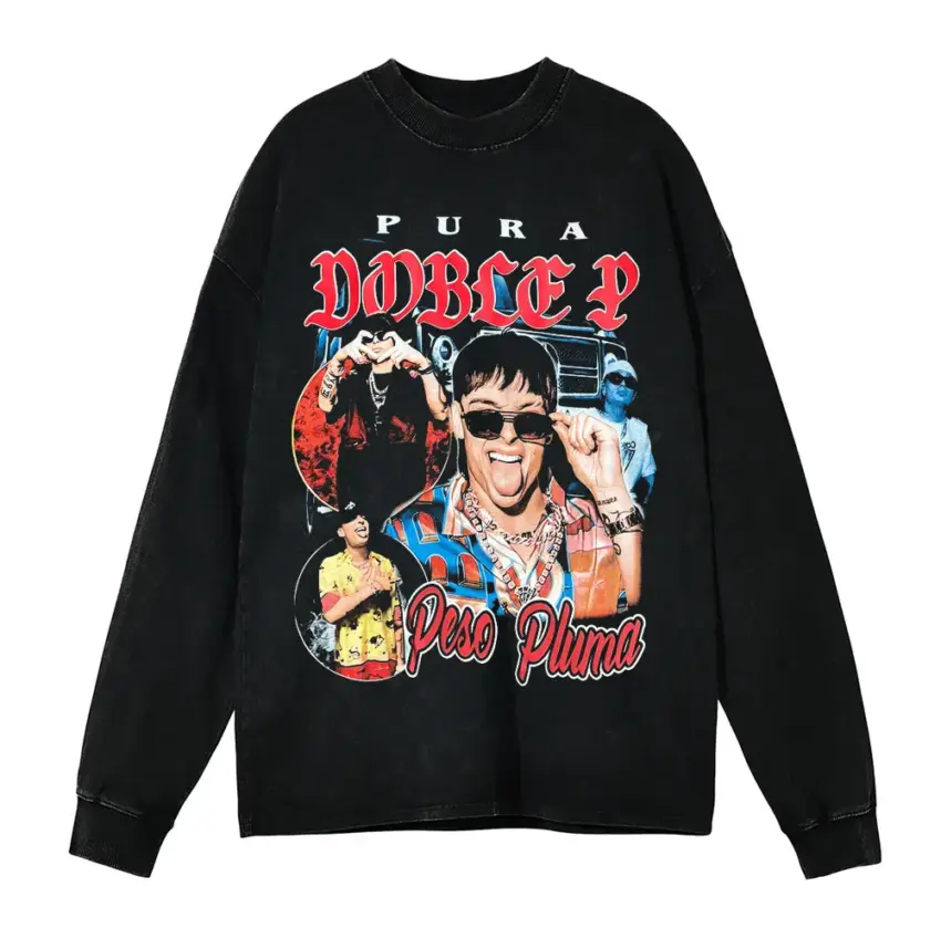 Peso Pluma Pura Doble P Aicd Wash Oversized Long Sleeve Shirt