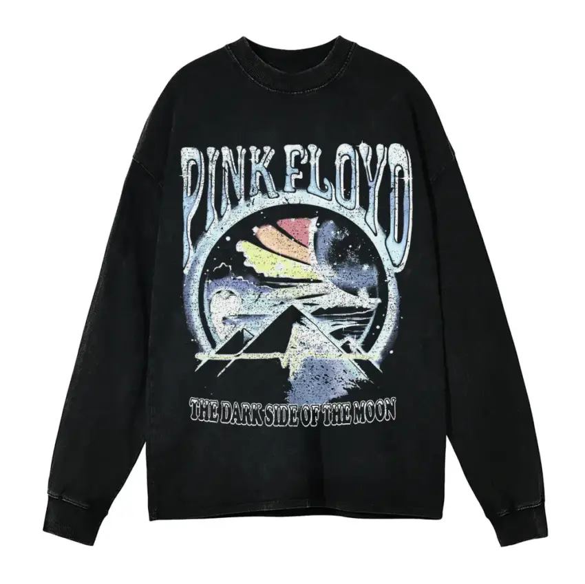 Pink Floyd Cosmic Prism Aicd Wash Oversized Long Sleeve Shirt
