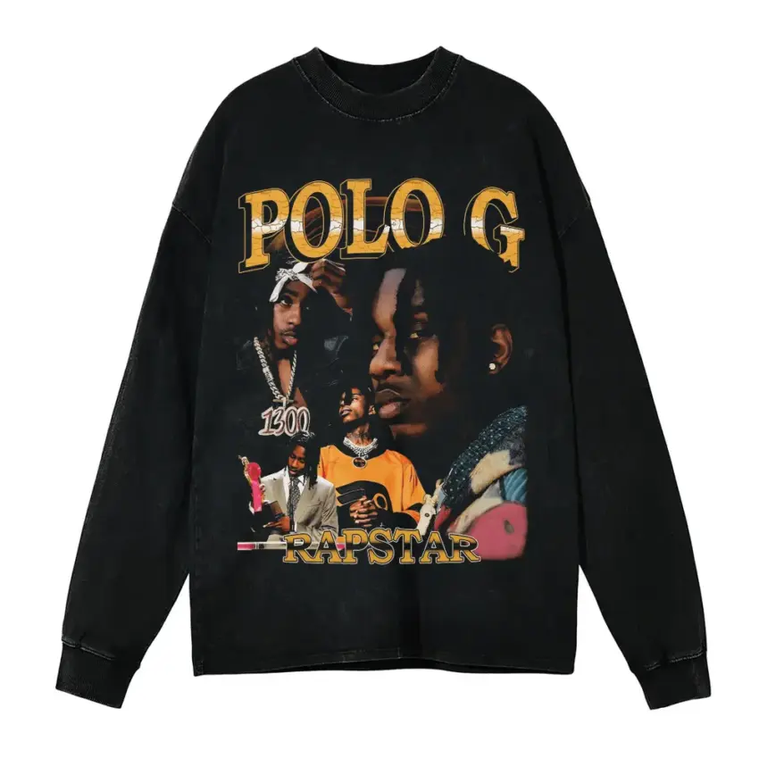 Polo G Hall Of Fame Aicd Wash Oversized Long Sleeve Shirt