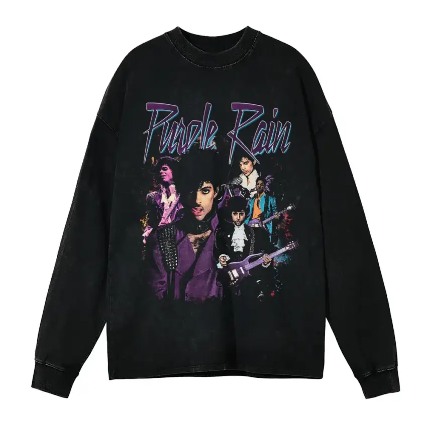 Prince And The Revolution Purple Rain Aicd Wash Oversized Long Sleeve Shirt